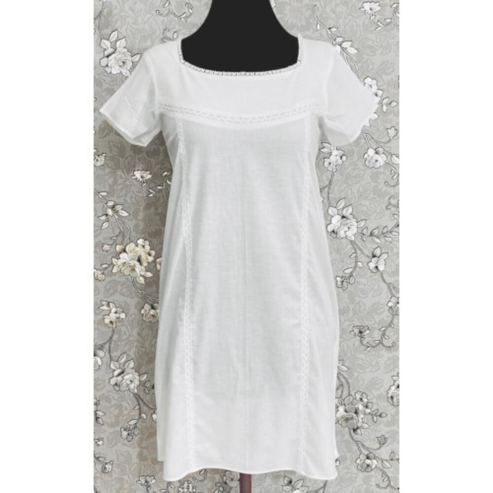 SoieRose SR1092 Women's Sleek Fit 100% Cotton Nightgown - White